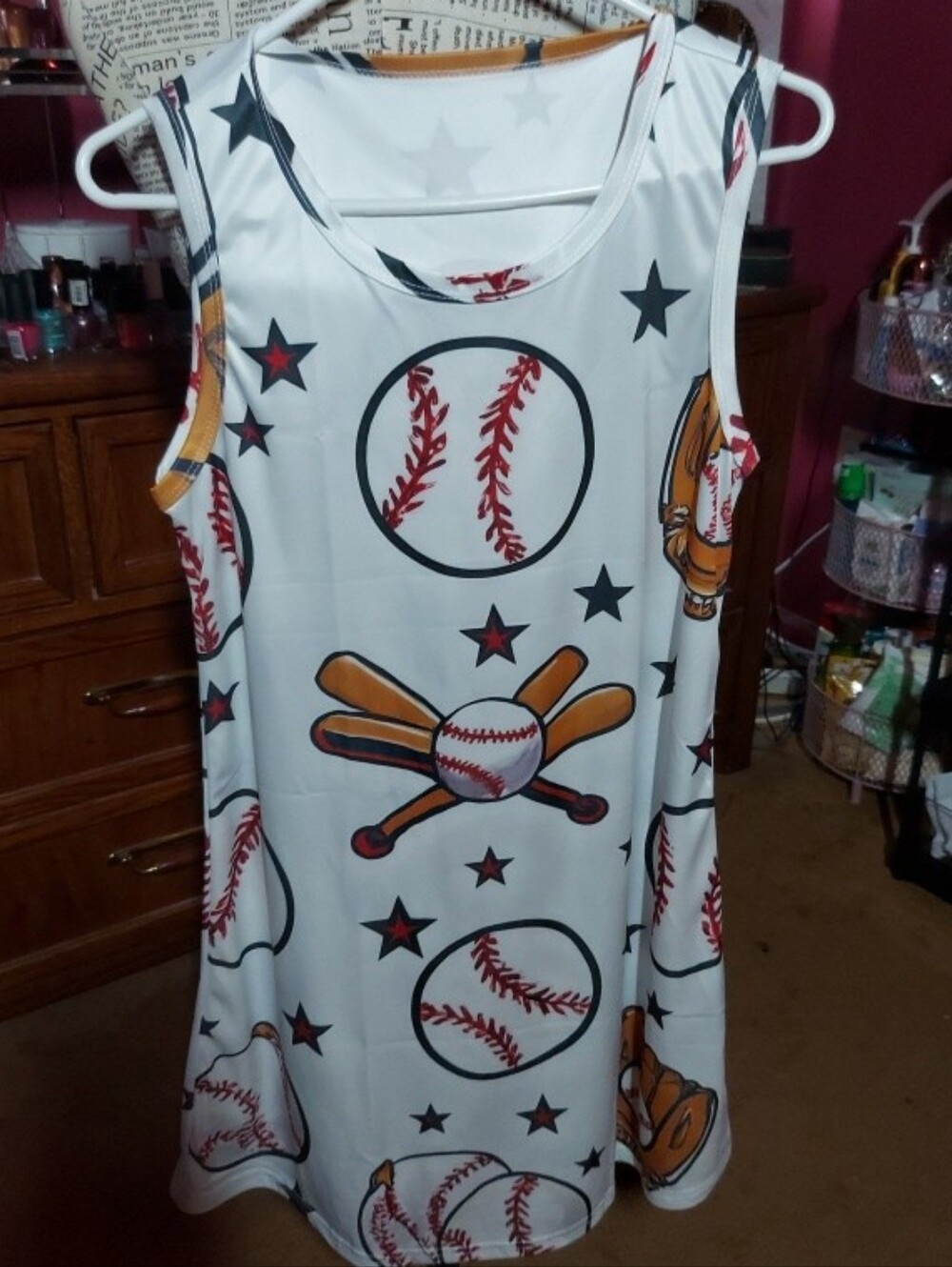 Women’s Sports Themed Baseball Printed Casual Sleeveless Dress S